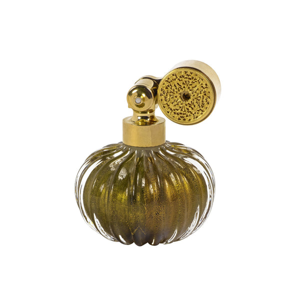 HOME COLLECTION: MURANO GLASS, GOLD PLATED ESCALE MOUNT, BLACK WITH INSERTED GOLD LEAFS, ONION SHAPE