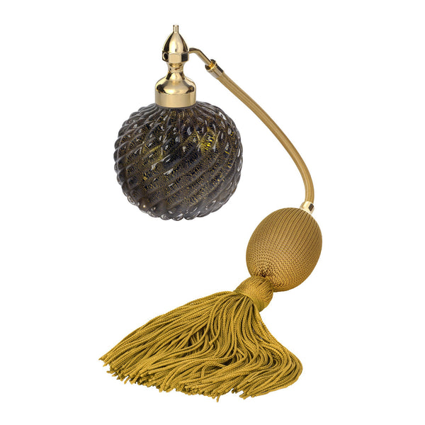 HOME COLLECTION: MURANO GLASS, GOLD PLATED FIZZ BALL MOUNT, BLACK  WITH INSERTED GOLD LEAFS