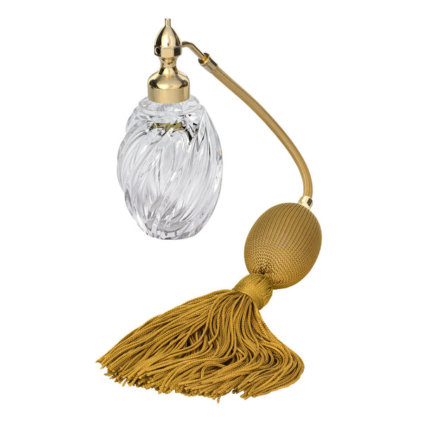 HOME COLLECTION CRYSTAL: GOLD PLATED FIZZ  MOUNT, OVAL SHAPE WITH TWISTED GROOVES, CLEAR CRYSTAL FLACON