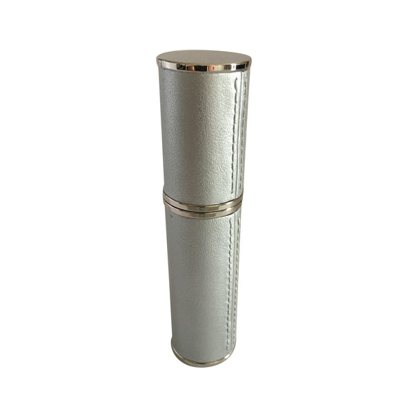 TRAVEL/PURSE PERFUME ATOMIZER: LEATHER, SILVER