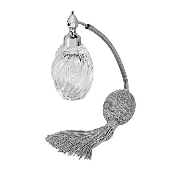 HOME COLLECTION CRYSTAL: PALLADIUM PLATED FIZZ BALL MOUNT, OVAL SHAPE WITH TWISTED GROOVES, CRYSTAL FLACON